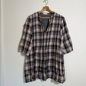 CP Shades Regina Double Cotton Plaid Tunic Top Size Small S Lagenlook Natural